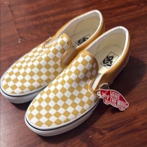Vans Yellow and White Checkered Slip-On Shoes